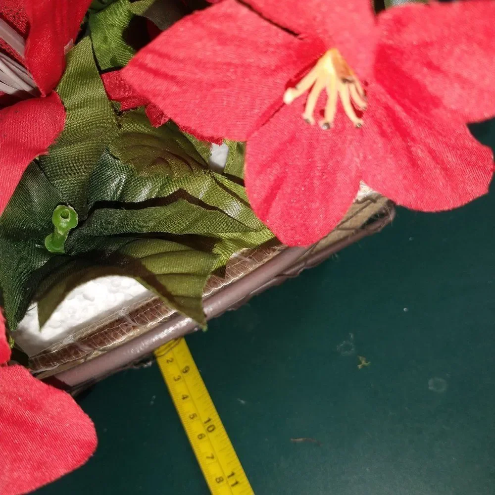 Hand Crafted Floral Table Centerpiece Winter Red Poinsettia Flower